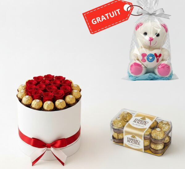 Box rouge avec chocolat Ferrero