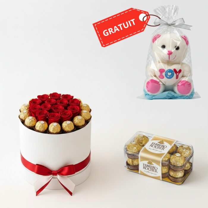 Box rouge avec chocolat Ferrero