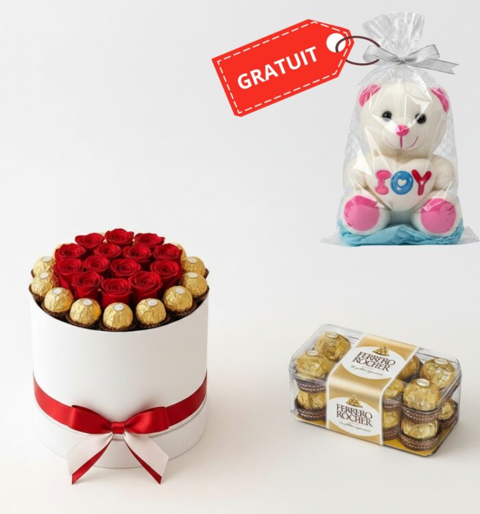 Box rouge avec chocolat Ferrero