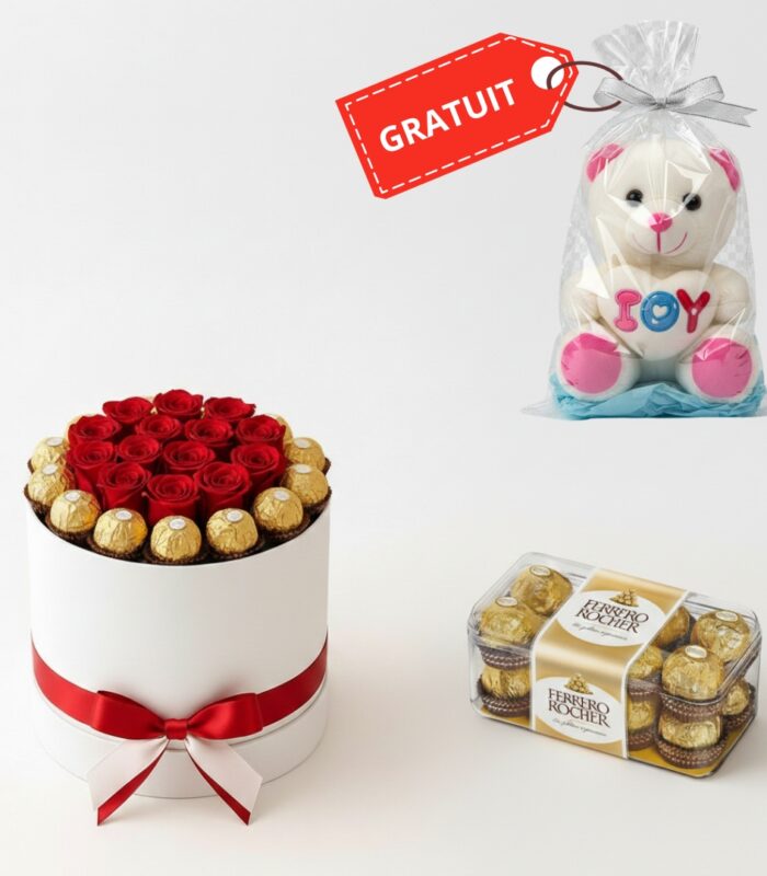 Box rouge avec chocolat Ferrero