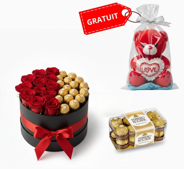 Box rouge avec chocolat Ferrero