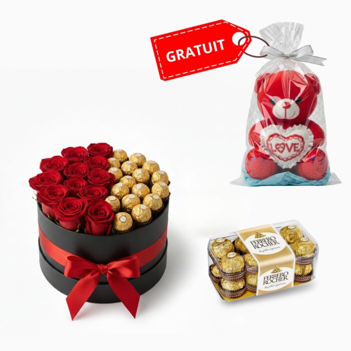 Box rouge avec chocolat Ferrero
