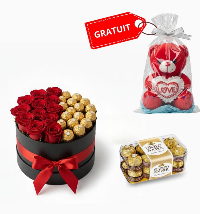 Box rouge avec chocolat Ferrero