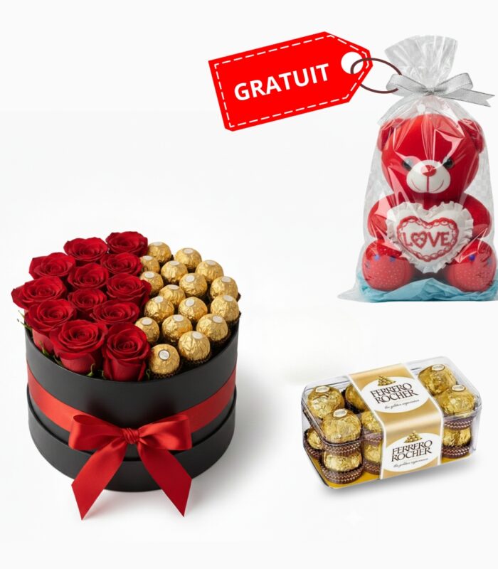 Box rouge avec chocolat Ferrero