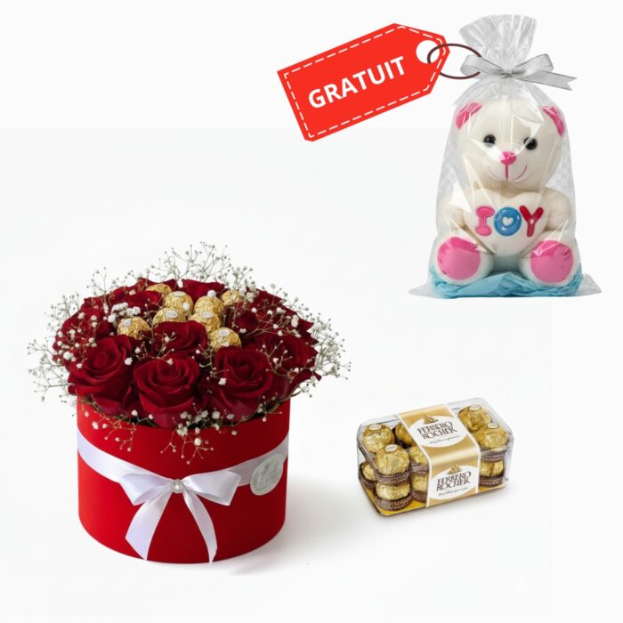 Box rouge avec chocolat Ferrero