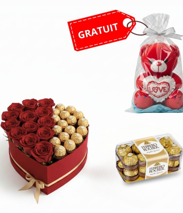 Coeur rouge avec chocolat Ferrero