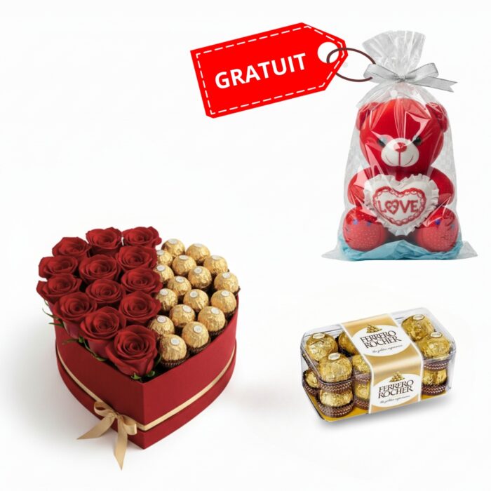 Coeur rouge avec chocolat Ferrero
