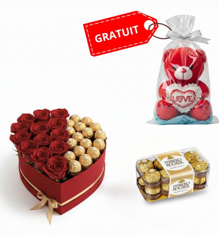Coeur rouge avec chocolat Ferrero