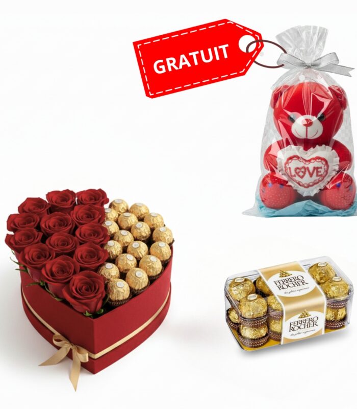 Coeur rouge avec chocolat Ferrero