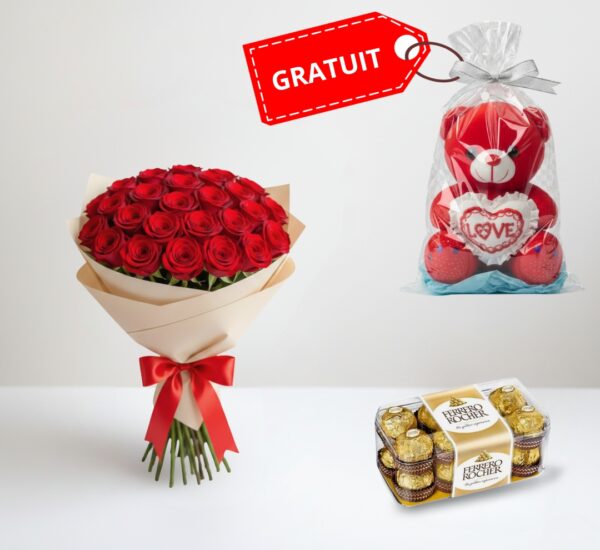 Bouquet 24 rouge avec chocolat Ferrero 16